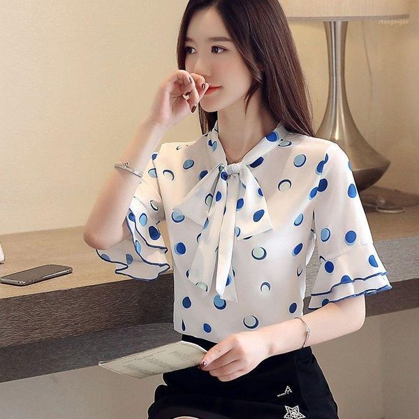 women's blouses & shirts blouse women summer polka dot print ruffles flare sleeve and plus size chiffon, White 
women's blouses & shirts blouse women summer polka dot print ruffles flare sleeve and plus size chiffon, White