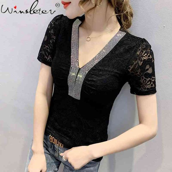 women's t-shirt summer korean style lace girls chic v-neck shiny diamonds women short sleeve bottoming shirt tees t13102, White
women's t-shirt summer korean style lace girls chic v-neck shiny diamonds women short sleeve bottoming shirt tees t13102, White