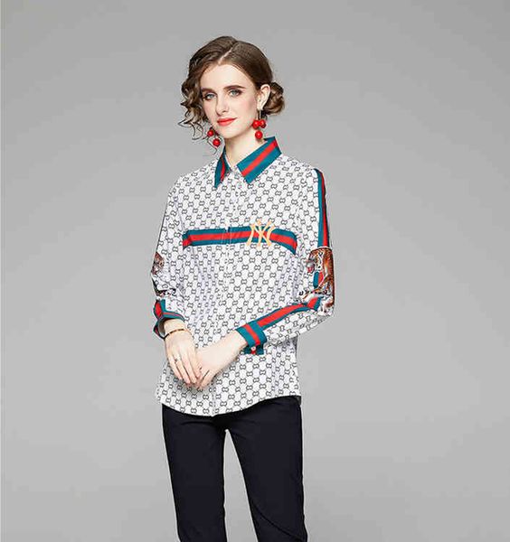 new style quality printed runway button shirts casual women's designer blouses long sleeve spring autumn beautiful shirt, White
new style quality printed runway button shirts casual women's designer blouses long sleeve spring autumn beautiful shirt, White