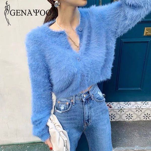 genayooa korean style o neck women winter warm streetwear cropped cardigan knitted sweater 210417, White;black
genayooa korean style o neck women winter warm streetwear cropped cardigan knitted sweater 210417, White;black