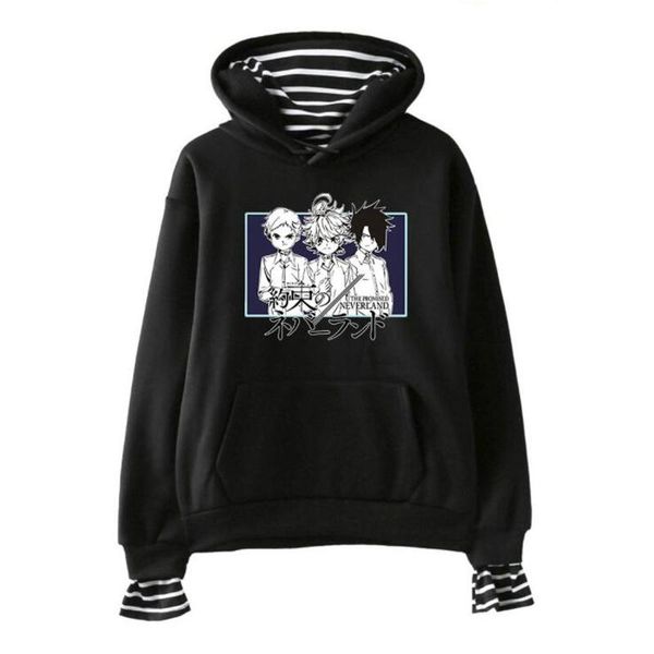 men's hoodies & sweatshirts anime yakusoku no neverland the promised for women men striped patchwork fake two piece hooded sweatshirt, Black
men's hoodies & sweatshirts anime yakusoku no neverland the promised for women men striped patchwork fake two piece hooded sweatshirt, Black