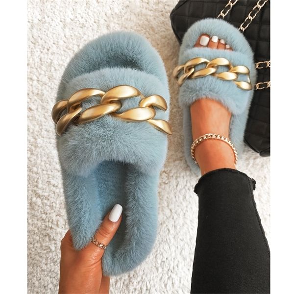 furry fur slides plush slippers matte gold chain fluffy flip flops luxury faux fur slippers slip on flats women's fashion shoes y1120, Black
furry fur slides plush slippers matte gold chain fluffy flip flops luxury faux fur slippers slip on flats women's fashion shoes y1120, Black