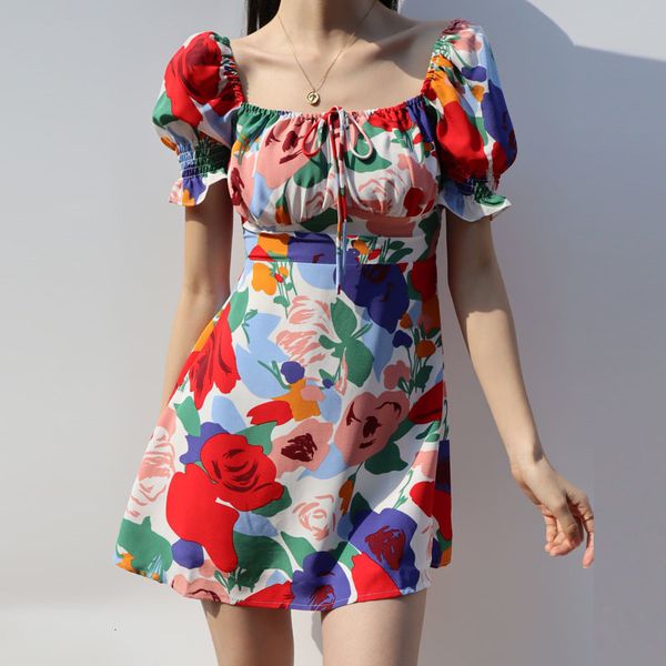 women's knits & tees square neck puff sleeve slim women floral dress lace up high waist short mini summer female holiday nix3, White
women's knits & tees square neck puff sleeve slim women floral dress lace up high waist short mini summer female holiday nix3, White