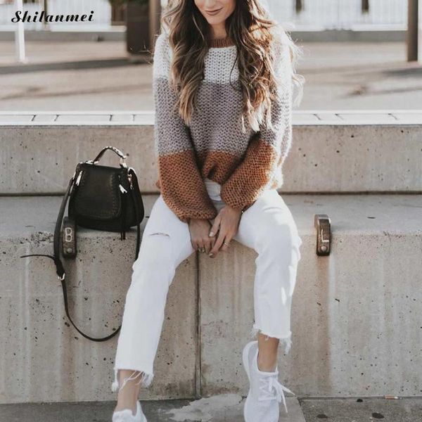 women's sweaters 2021 autumn women striped fashion patchwork pull winter long sleeve sweater knitted pullovers ladies, White;black
women's sweaters 2021 autumn women striped fashion patchwork pull winter long sleeve sweater knitted pullovers ladies, White;black