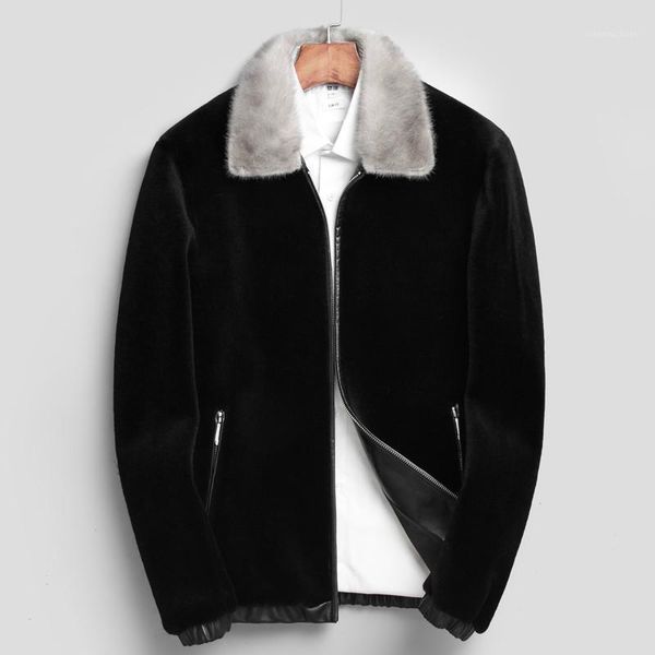 men's leather & faux real fur coat natural wool winter jacket men clothes mens mink collar warm outwear veste homme, Black
men's leather & faux real fur coat natural wool winter jacket men clothes mens mink collar warm outwear veste homme, Black