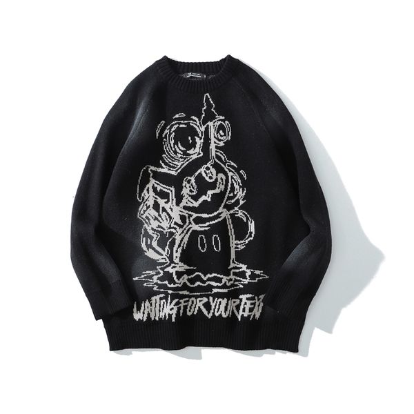 sweater harajuku hip hop streetwear neck elastano oversize clothig 2021 fashion men's couple 5ijk, White;black