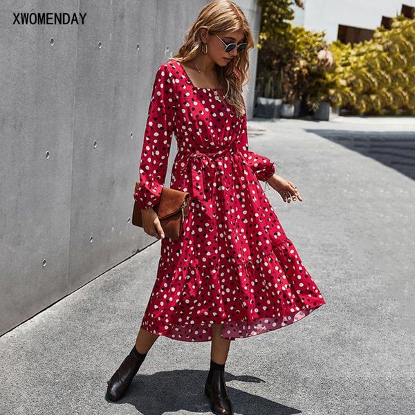 casual dresses long dress autumn winter trendy ladies square neck clothes red polka dot ruffle sleeve for women party 2021, Black;gray
casual dresses long dress autumn winter trendy ladies square neck clothes red polka dot ruffle sleeve for women party 2021, Black;gray
