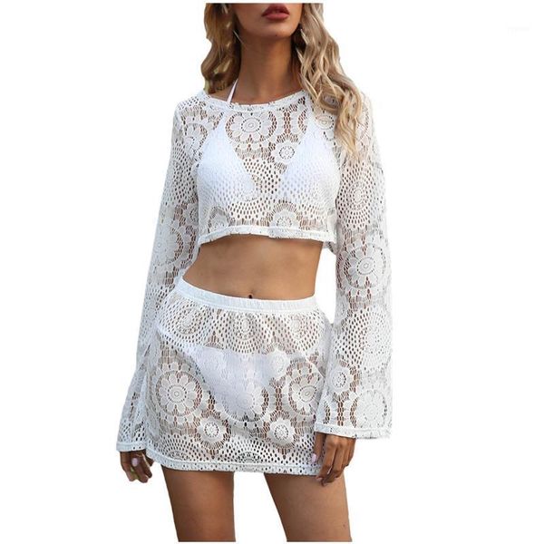women lace casual beach cover up shirt suit solid loose two-piece women's swimwear, White;black
women lace casual beach cover up shirt suit solid loose two-piece women's swimwear, White;black