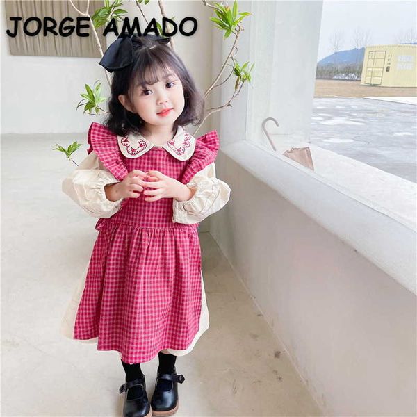 korean style spring girls embroidered lantern sleeve dress + plaid smock princess dresses girl clothes e3588 210610, Red;yellow
korean style spring girls embroidered lantern sleeve dress + plaid smock princess dresses girl clothes e3588 210610, Red;yellow