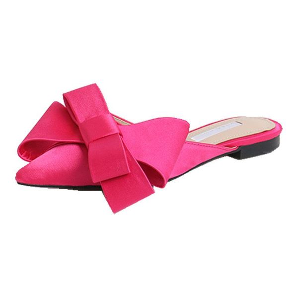 slippers spring and summer women's shoes korean silk satin pointed bow tie baotou flat heel sets semi, Black
slippers spring and summer women's shoes korean silk satin pointed bow tie baotou flat heel sets semi, Black