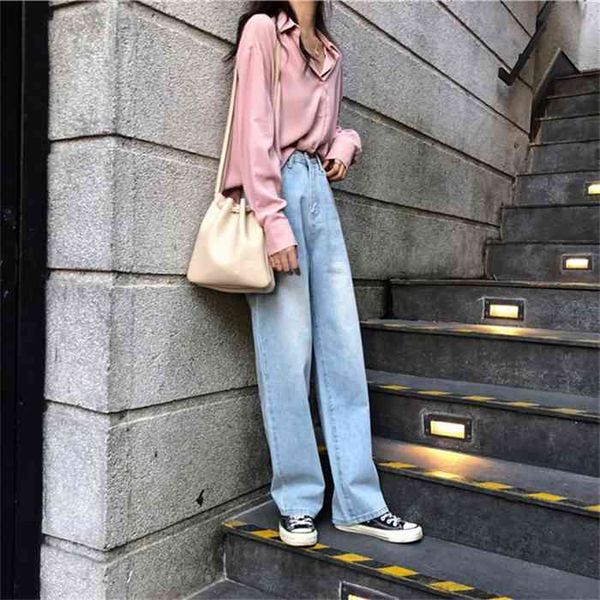 jeans women leisure loose high waist retro wide leg womens jean korean style all-match simple full-length trendy chic zipper fly, Blue 
jeans women leisure loose high waist retro wide leg womens jean korean style all-match simple full-length trendy chic zipper fly, Blue