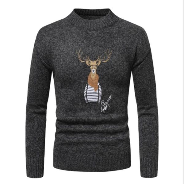 men's sweaters tights fashion brand knit pullover half turtleneck autumn/winter warm deer embroidered christmas sweater casual wear, White;black
men's sweaters tights fashion brand knit pullover half turtleneck autumn/winter warm deer embroidered christmas sweater casual wear, White;black
