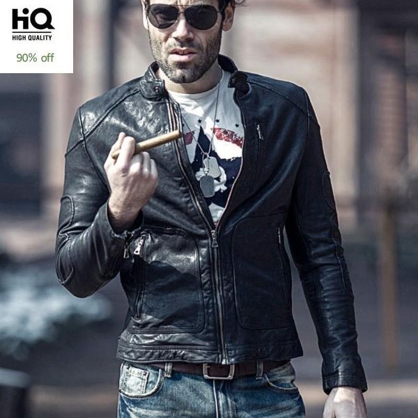 men's leather & faux men motorcycle biker genuine jacket brand spring autumn slim sheepskin short coat casual stand collar outwear plus, Black
men's leather & faux men motorcycle biker genuine jacket brand spring autumn slim sheepskin short coat casual stand collar outwear plus, Black