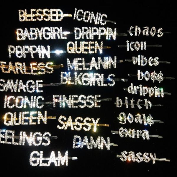 other blessed,blkgirls,malanin,sassy,extra,drippin,poppin..so many words rhinestone hair clip,crystal letters bobby pin wholesale, Golden;white
other blessed,blkgirls,malanin,sassy,extra,drippin,poppin..so many words rhinestone hair clip,crystal letters bobby pin wholesale, Golden;white