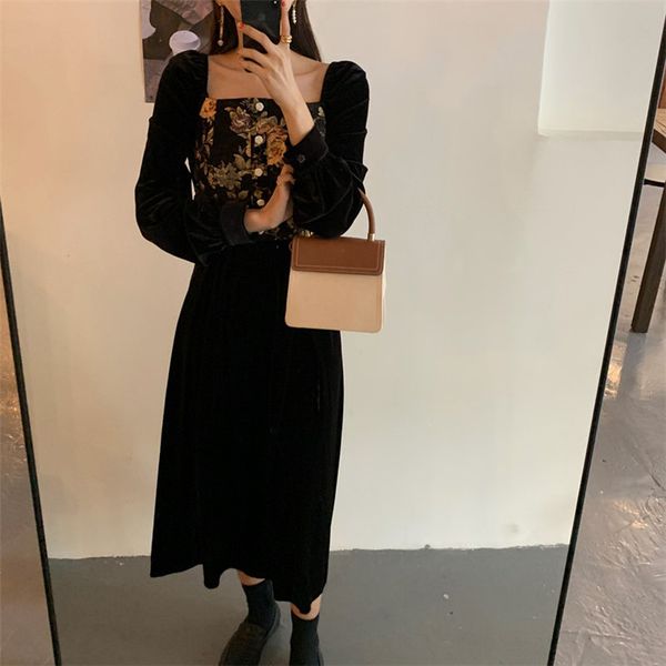 dresses hook flowers black square collar fashion chic slimming vintage feminine es vestidos, Black;gray
dresses hook flowers black square collar fashion chic slimming vintage feminine es vestidos, Black;gray