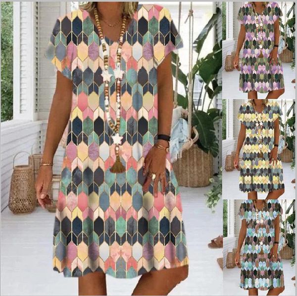 women's dresses 2021 spring and summer geometric grid printed v-ne short sleeve, Black;gray
women's dresses 2021 spring and summer geometric grid printed v-ne short sleeve, Black;gray