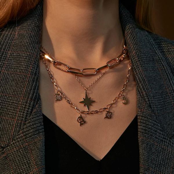 pendant necklaces qiamni fashion multilayer hip hop old english letter star clavicle chain necklace for women party jewelry gifts choke, Silver
pendant necklaces qiamni fashion multilayer hip hop old english letter star clavicle chain necklace for women party jewelry gifts choke, Silver