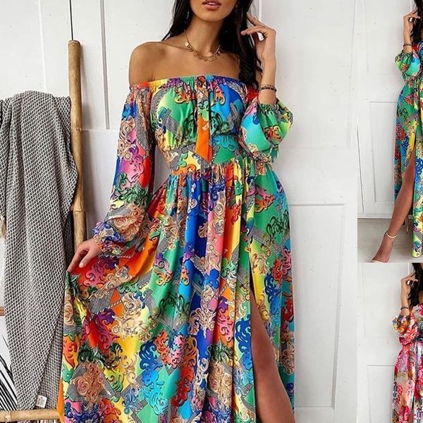 women dresses off shoulder long sleeve floral print large hem party banquet maxi dress beach boho vintage, Black;gray
women dresses off shoulder long sleeve floral print large hem party banquet maxi dress beach boho vintage, Black;gray