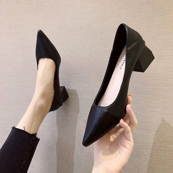 dress shoes summer autumn leather office lady heels pointed toe pumps med chunky heel, Black
dress shoes summer autumn leather office lady heels pointed toe pumps med chunky heel, Black