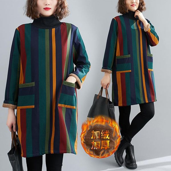 casual dresses 2021 multicolor vertical striped printing dress thick high-neck turtleneck fleece mini pullovers vestidos double pockets, Black;gray
casual dresses 2021 multicolor vertical striped printing dress thick high-neck turtleneck fleece mini pullovers vestidos double pockets, Black;gray
