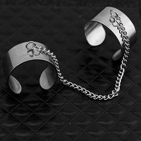 cluster rings 1 piece korean personality 2 connecting finger ring punk stainless steel chain knuckle opening for men jewelry, Golden;silver
cluster rings 1 piece korean personality 2 connecting finger ring punk stainless steel chain knuckle opening for men jewelry, Golden;silver