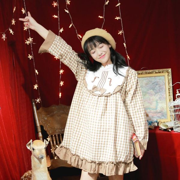 casual dresses autumn/winter notes embroidery sweet and lovely dress lace bow plaid cotton long sleeved kawaii lolita, Black;gray
casual dresses autumn/winter notes embroidery sweet and lovely dress lace bow plaid cotton long sleeved kawaii lolita, Black;gray