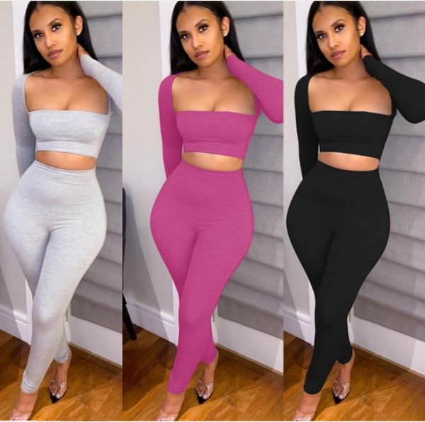 women's two piece pants european and american autumn winter elastic right angle u collar long sleeve sports sets, White
women's two piece pants european and american autumn winter elastic right angle u collar long sleeve sports sets, White