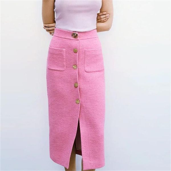 women 2021 chic fashion with buttons front slit tweed midi skirt vintage high waist back zipper female skirts mujer, Black
women 2021 chic fashion with buttons front slit tweed midi skirt vintage high waist back zipper female skirts mujer, Black
