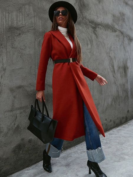shawl collar open front belted overcoat y61b#, Black