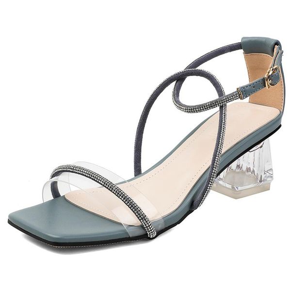 summer women's sandals crystal heel thick high-heeled thin band combination buckles square toe cap for women, Black
summer women's sandals crystal heel thick high-heeled thin band combination buckles square toe cap for women, Black