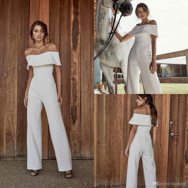 other wedding dresses bohemian dress jumpsuit simple modest crepe stain off shoulder beach country bridal reception gown with pant suit1, White
other wedding dresses bohemian dress jumpsuit simple modest crepe stain off shoulder beach country bridal reception gown with pant suit1, White