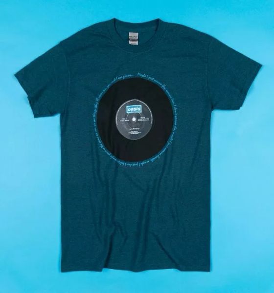 official blue oasis live forever vinyl t-shirt, White;black