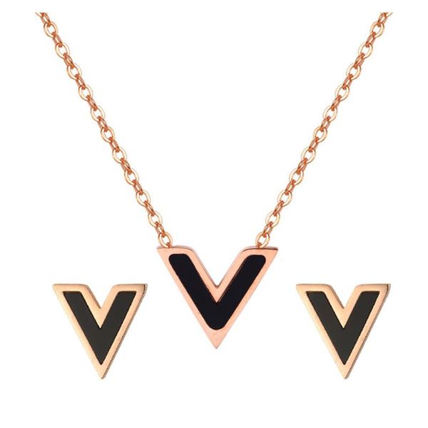earrings & necklace 316l stainless steel black enamel letter v stud set titanium jewelry sieraden sets, Silver
earrings & necklace 316l stainless steel black enamel letter v stud set titanium jewelry sieraden sets, Silver