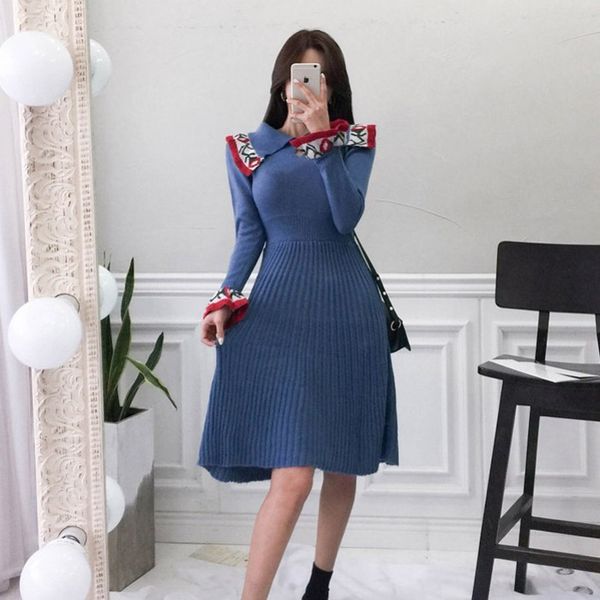 vintage flare sleeve blue jacquard flower sweater dress spring women elegant lapel collar knit pullover female a-line dress 210514, Black;gray
vintage flare sleeve blue jacquard flower sweater dress spring women elegant lapel collar knit pullover female a-line dress 210514, Black;gray