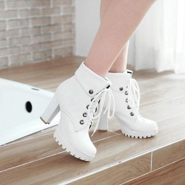 british style women ankle boots lace-up round toe high heels with platform booties fashion casual women's shoes, Black
british style women ankle boots lace-up round toe high heels with platform booties fashion casual women's shoes, Black