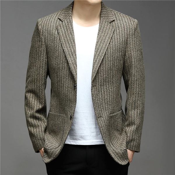 men's coarse wool knitted suit youth urban business striped double button blazer for men suits & blazers, White;black
men's coarse wool knitted suit youth urban business striped double button blazer for men suits & blazers, White;black