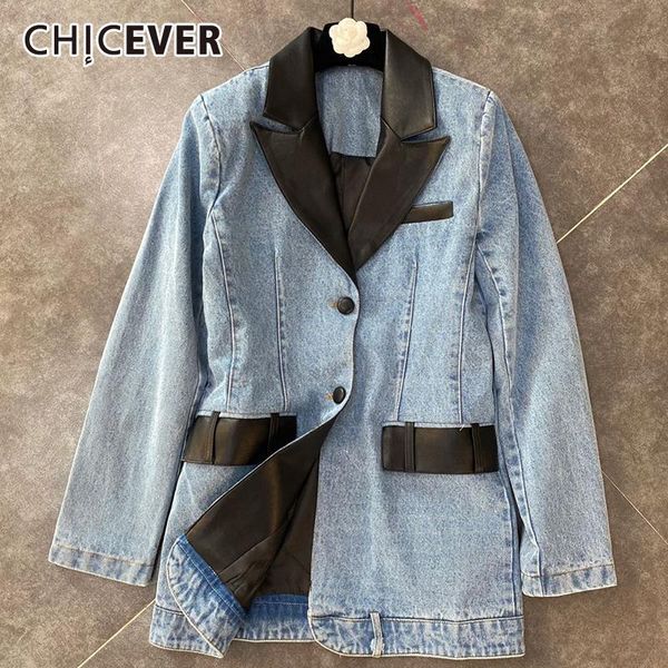 women's suits & blazers chicever korean fashion loose denim coat for women lapel long sleeve patchwork pu leather colorblock jackets fe, White;black
women's suits & blazers chicever korean fashion loose denim coat for women lapel long sleeve patchwork pu leather colorblock jackets fe, White;black