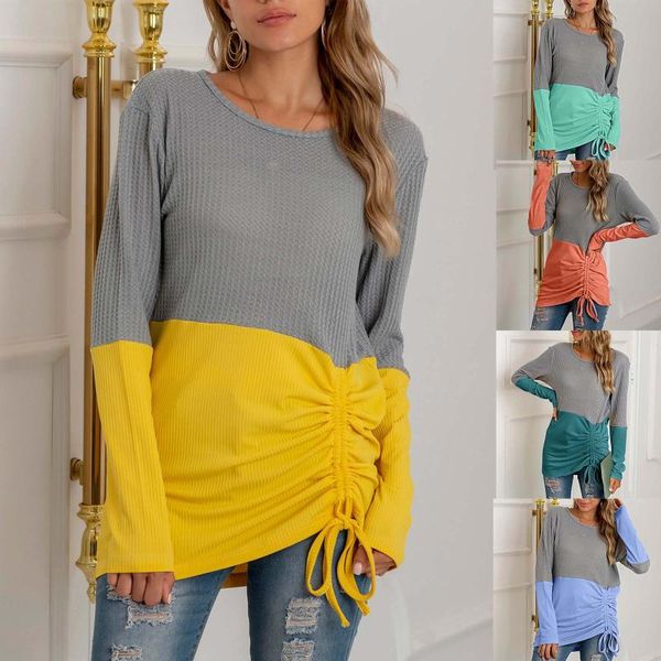 women's t-shirt stitching with drawstring crew neck and versatile sweater large, White
women's t-shirt stitching with drawstring crew neck and versatile sweater large, White