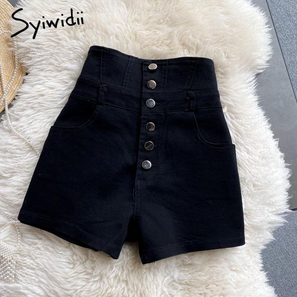 women's shorts syiwidii vintage high waist denim jean 2021 summer korean button black clothing fashion casual streetwear, White;black
women's shorts syiwidii vintage high waist denim jean 2021 summer korean button black clothing fashion casual streetwear, White;black