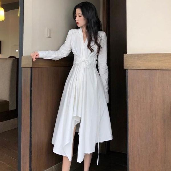 casual dresses shirts women's clothing fashion spring autumn asymmetrical white dress women korean lace up long sleeve elegant vestidos, Black;gray
casual dresses shirts women's clothing fashion spring autumn asymmetrical white dress women korean lace up long sleeve elegant vestidos, Black;gray