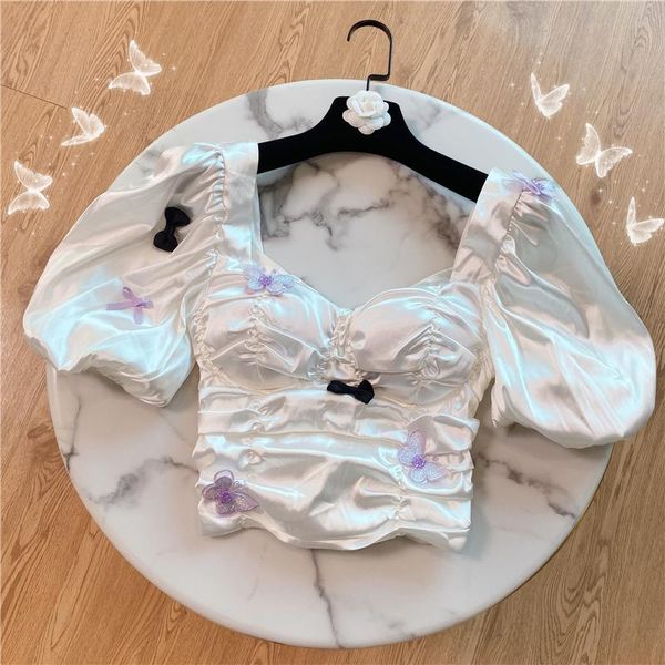 women's blouses & shirts blusas mujer de moda 2021 summer retro back strap elegant lantern sleeve butterfly short satin blouse women cr, White
women's blouses & shirts blusas mujer de moda 2021 summer retro back strap elegant lantern sleeve butterfly short satin blouse women cr, White