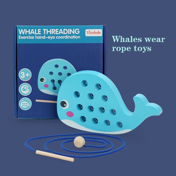 

Kids Wooden Duck And Whale Threading Toys Parent-child Interactive Educational Threading Hand-eye Coordination Toy Boy And Gift