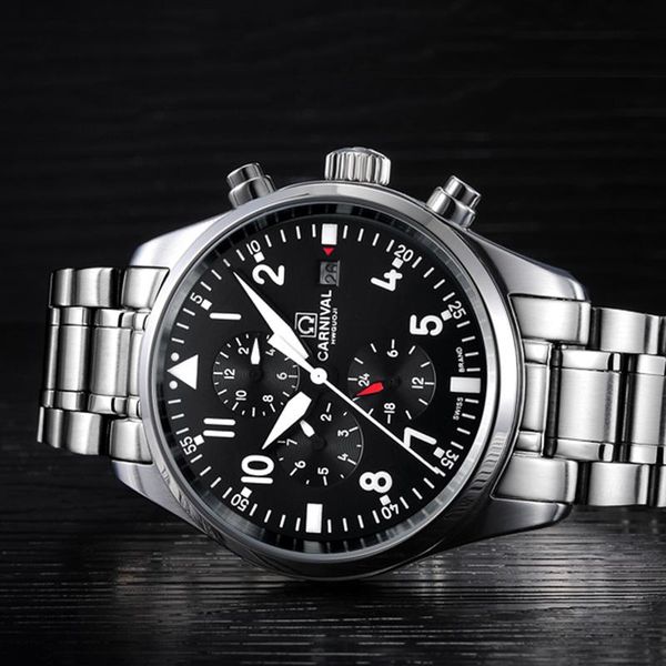 wristwatches 100m waterproof dive watches men carnival automatic watch sapphire calendar luminous stainl steel army, Slivery;brown
wristwatches 100m waterproof dive watches men carnival automatic watch sapphire calendar luminous stainl steel army, Slivery;brown