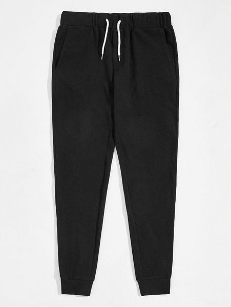 men drawstring waist slant pocket pants y4pb#, Black