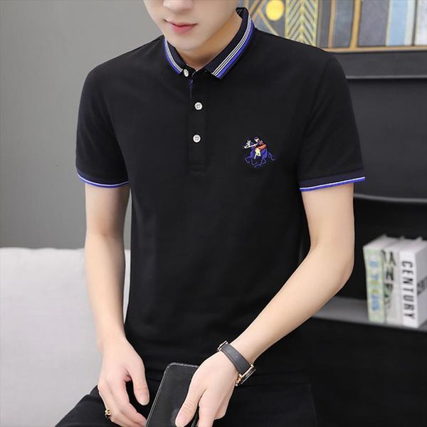 casual summer shirts solid mens polos short sleeve breathable anti pilling masculina plus button embroid fashions, White;black 
casual summer shirts solid mens polos short sleeve breathable anti pilling masculina plus button embroid fashions, White;black