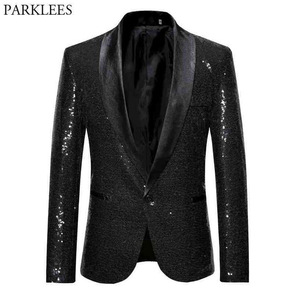 black sequin one button shawl collar suit jacket men bling glitter nightclub prom dj blazer jacket men stage clothes for singers 210522, White;black
black sequin one button shawl collar suit jacket men bling glitter nightclub prom dj blazer jacket men stage clothes for singers 210522, White;black