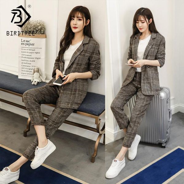 women's suits & blazers office lady two pieces plaid elegant single button turn-down collar full length trousers 2021 suit s88709y, White;black
women's suits & blazers office lady two pieces plaid elegant single button turn-down collar full length trousers 2021 suit s88709y, White;black