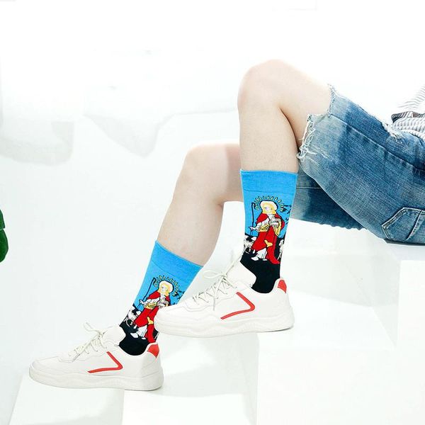 men's socks 1pc trendy medium tube couple oil painting series sports stockings spring cotton, Black
men's socks 1pc trendy medium tube couple oil painting series sports stockings spring cotton, Black