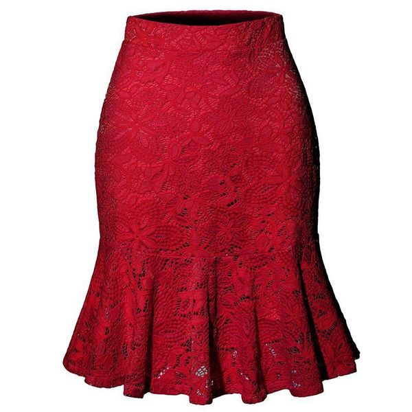 red casual solid high waist women skirt office lace pleated mermaid ladies elegant bottom, Black
red casual solid high waist women skirt office lace pleated mermaid ladies elegant bottom, Black