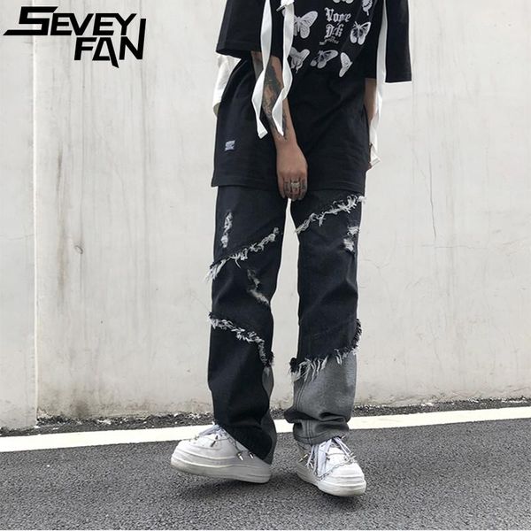 men's jeans seveyfan tassels ripped hole harajuku burrs straight denim pants hip hop beggar, Blue
men's jeans seveyfan tassels ripped hole harajuku burrs straight denim pants hip hop beggar, Blue